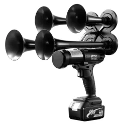 VEVOR Cordless 4-Trumpet Air Horn 130dB Train Air Horn & Built-in Air Pump, 18V 4Ah Lithium Battery, Powerful Sound, Strong Penetration, Handheld Portable for Vehicle Alerts, Holiday & Sporting Events