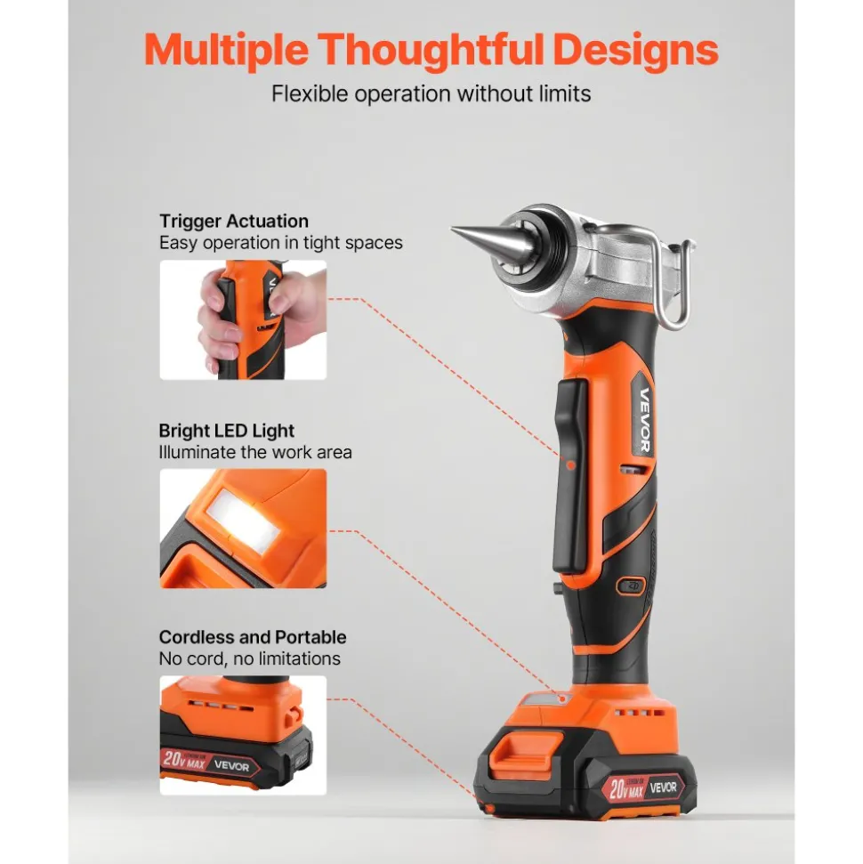 VEVOR Cordless Tube Expander, 20V Max Electric Tubing Expansion Tool for 1/2", 3/4", 1" PEX-A Pipes, 22000RPM Pipe Expander with 3 Expanding Head, 2pcs 2AH Battery, Fast Charger & Carrying Case