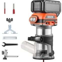 VEVOR Cordless Wood Router, 18V Brushless, Compact Variable Speed Palm Router with Fixed Base, 1/4-Inch Collet, Edge Trimmer Tool for Woodworking, Compatible with Makita 18V Batteries (No Battery)