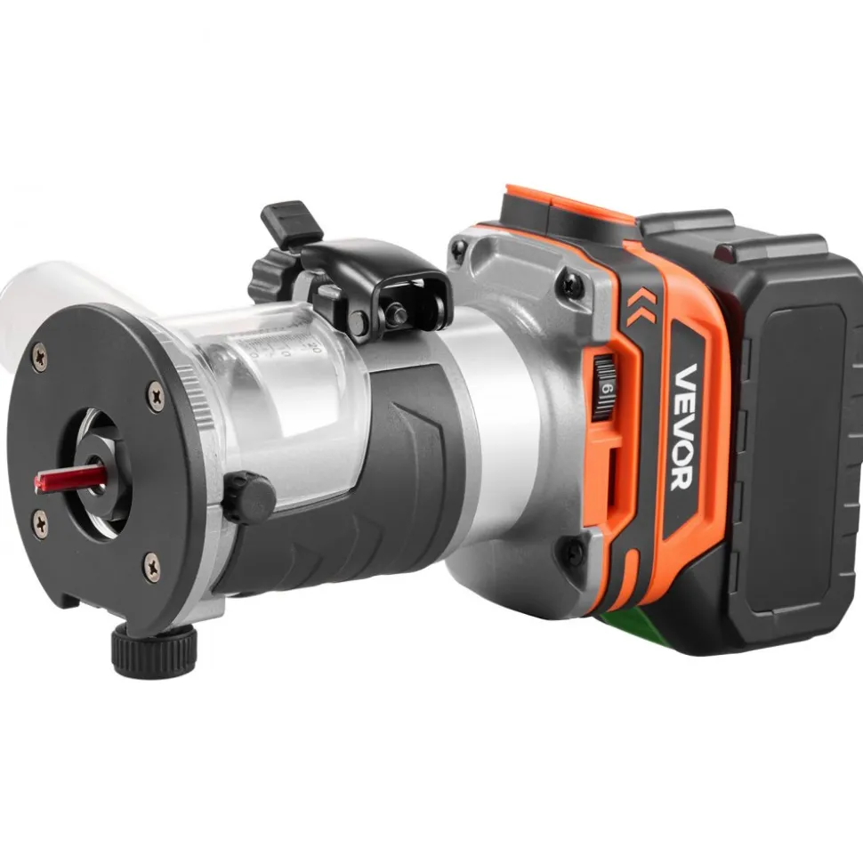 VEVOR Cordless Wood Router, 18V Brushless, Compact Variable Speed Palm Router with Fixed Base, 1/4-Inch Collet, Edge Trimmer Tool for Woodworking, Compatible with Makita 18V Batteries (No Battery)