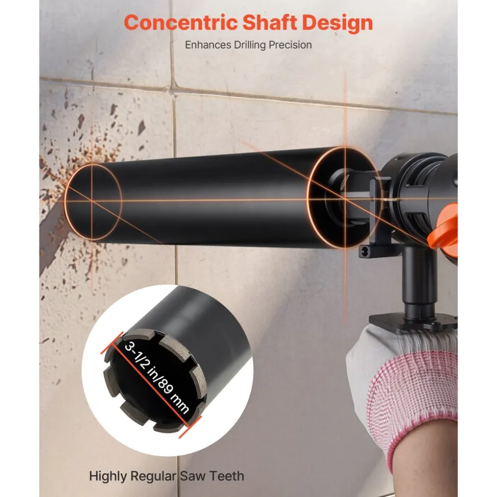 VEVOR Core Drill Bit, 3-1/2 inch Diameter, 14 inch Drilling Depth, 1-1/4 in-7 Internal Thread, High-Precision Welding Technology, Wet Diamond Core Bit for Reinforced Concrete, Bricks, and Masonry
