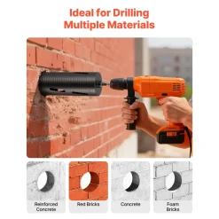 VEVOR Core Drill Bit, 4 inch Diameter, 14 inch Drilling Depth, 1-1/4 in-7 Internal Thread, High-Precision Welding Technology, Wet Diamond Core Bit for Reinforced Concrete, Red Bricks, and Masonry