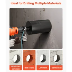 VEVOR Core Drill Bit, 8 inch Diameter, 14 inch Drilling Depth, 1-1/4 in-7 Internal Thread, High-Precision Welding Technology, Wet Diamond Core Bit for Reinforced Concrete, Red Bricks, and Masonry