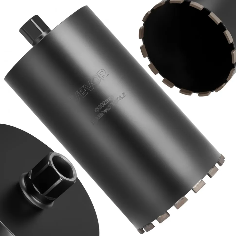 VEVOR Core Drill Bit, 8 inch Diameter, 14 inch Drilling Depth, 1-1/4 in-7 Internal Thread, High-Precision Welding Technology, Wet Diamond Core Bit for Reinforced Concrete, Red Bricks, and Masonry