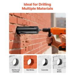 VEVOR Core Drill Bit, 3-1/2 inch Diameter, 9-1/2 inch Drilling Depth, 5/8-11 Internal Thread, Diamond Dry Coring Bit with 3 Adapters, Pilot Drill and Hex Wrench, for Concrete, Red Bricks, and Masonry