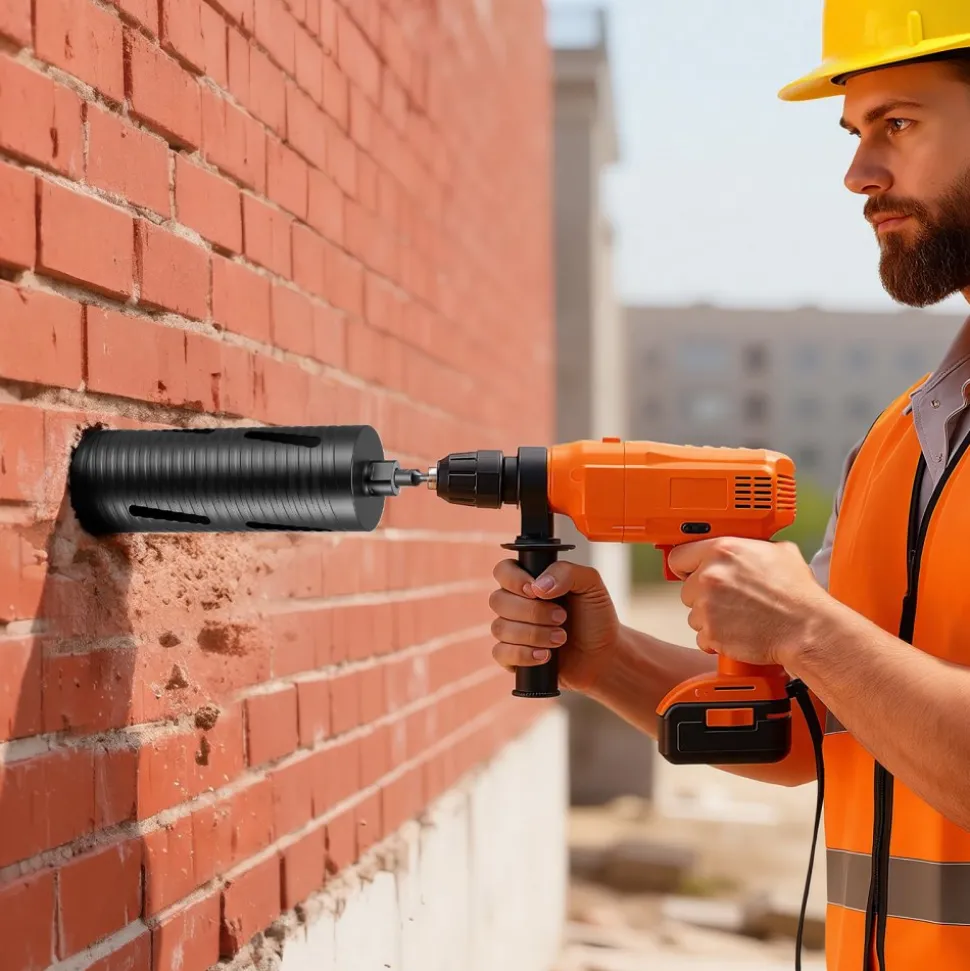 VEVOR Core Drill Bit, 3-1/2 inch Diameter, 9-1/2 inch Drilling Depth, 5/8-11 Internal Thread, Diamond Dry Coring Bit with 3 Adapters, Pilot Drill and Hex Wrench, for Concrete, Red Bricks, and Masonry