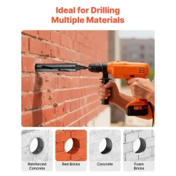 VEVOR Core Drill Bit, 2 inch Diameter, 9-1/2 inch Drilling Depth, 5/8-11 Internal Thread, Diamond Dry Coring Bit with 3 Adapters, Pilot Drill and Hex Wrench, for Concrete, Red Bricks, and Masonry