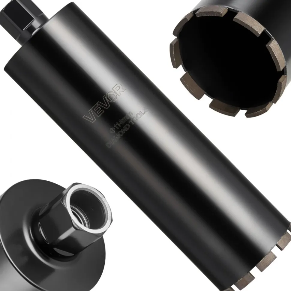 VEVOR Core Drill Bit, 4-1/2 inch Diameter, 14 inch Drilling Depth, 1-1/4 in-7 Internal Thread, High-Precision Welding Technology, Wet Diamond Core Bit for Reinforced Concrete, Bricks, and Masonry