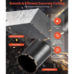VEVOR Core Drill Bit, 4-1/2 inch Diameter, 14 inch Drilling Depth, 1-1/4 in-7 Internal Thread, High-Precision Welding Technology, Wet Diamond Core Bit for Reinforced Concrete, Bricks, and Masonry