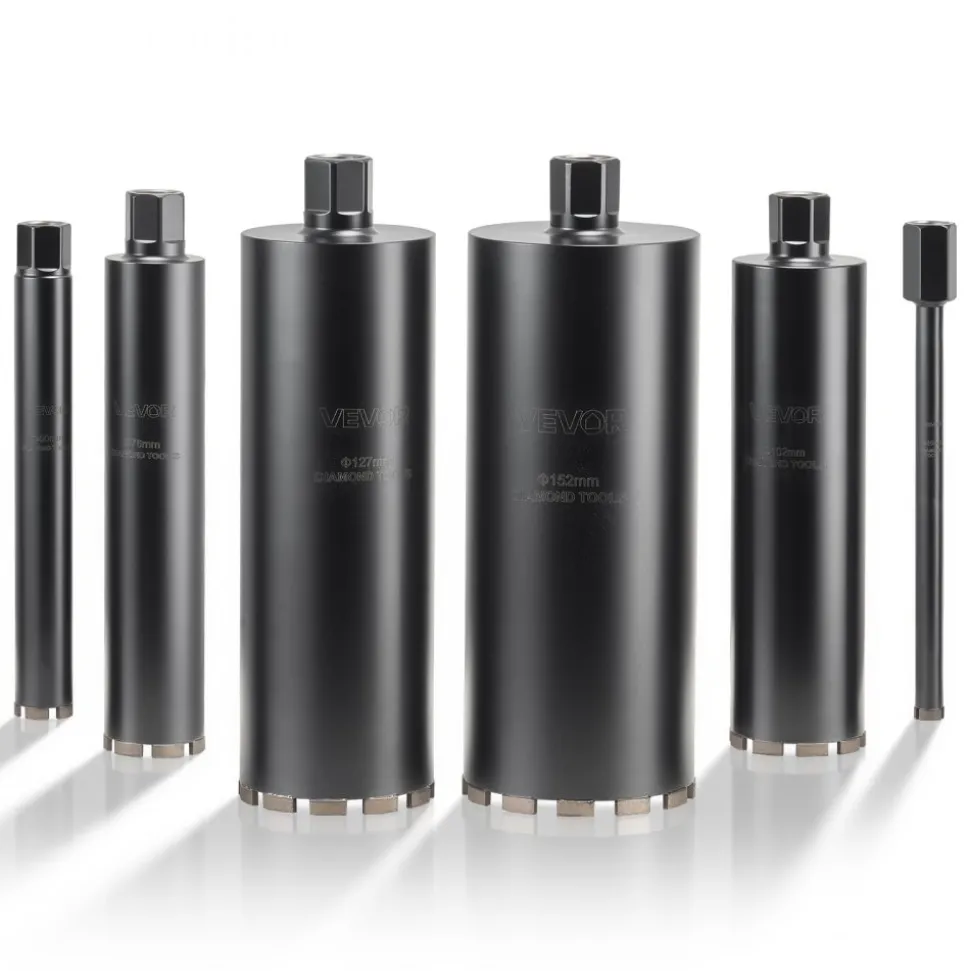 VEVOR Core Drill Bit, 6 Pieces, 1/2/3/4/5/6 inch Diameter, 14 inch Drilling Depth, 1-1/4 in-7 Internal Thread, High-Precision Welding, Wet Diamond Core Bit for Reinforced Concrete, Bricks, and Masonry