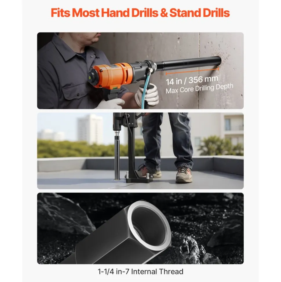 VEVOR Core Drill Bit, 6 Pieces, 1/2/3/4/5/6 inch Diameter, 14 inch Drilling Depth, 1-1/4 in-7 Internal Thread, High-Precision Welding, Wet Diamond Core Bit for Reinforced Concrete, Bricks, and Masonry