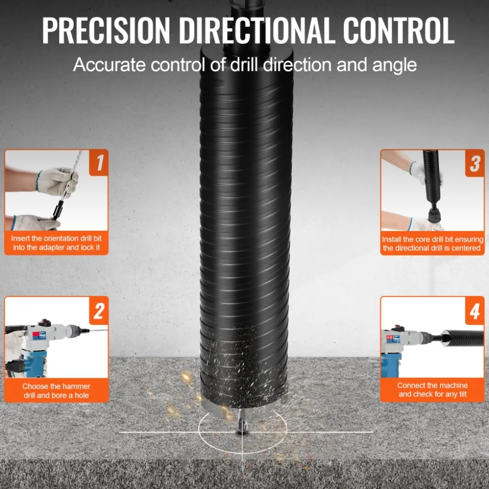VEVOR Core Drill Bit, 2.5" Wet/Dry Diamond Core Drill Bits for Brick and Block, Concrete Core Drill Bit with Pilot Bit Adapter and Saw Blade, 9.5" Drilling Depth, 5/8"-11 Inner Thread, Laser Welding