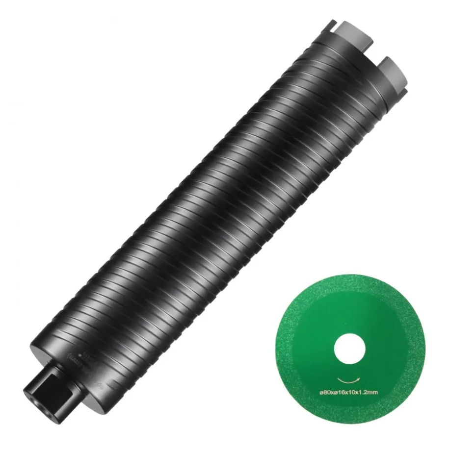 VEVOR Core Drill Bit, 2.5" Wet/Dry Diamond Core Drill Bits for Brick and Block, Concrete Core Drill Bit with Pilot Bit Adapter and Saw Blade, 9.5" Drilling Depth, 5/8"-11 Inner Thread, Laser Welding