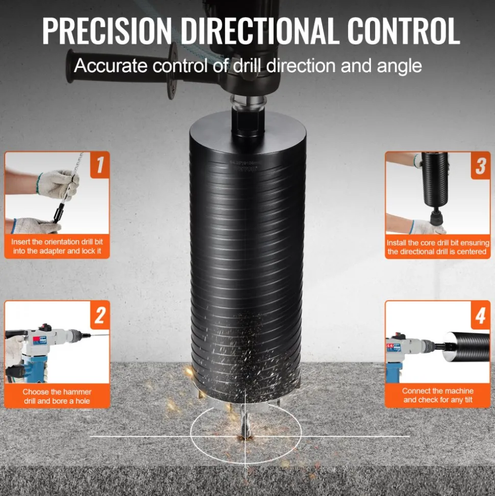 VEVOR Core Drill Bit, 4.25" Wet/Dry Diamond Core Drill Bits for Brick and Block, Concrete Core Drill Bit with Pilot Bit Adapter and Saw Blade, 9.5" Drilling Depth, 5/8"-11 Inner Thread, Laser Welding