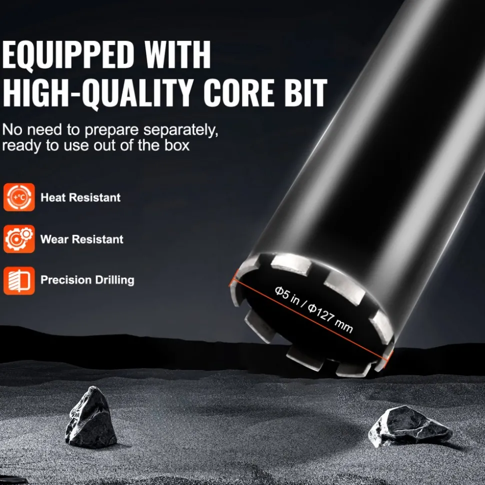 VEVOR Core Drill Machine, 0.8-11.8in Drilling Diameter Diamond Core Drill Rig with Stand and Core Drill Bit, 3500W Rugged Concrete Core Drill, Wet and Dry Use, For Concrete, Brick, Marble