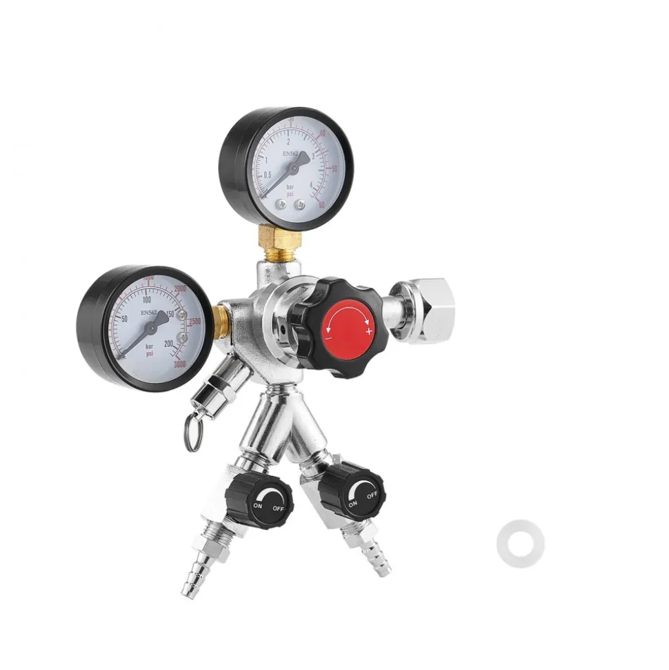 VEVOR CO2 Regulator, Dual-Gauge Dual-Valve Beer Keg Regulator, 0–60 PSI Adjustable Pressure, Heavy-Duty CO2 Tank Gas Regulator with 2 Check Valves, for Draft Beer Homebrewing, Fits CGA320 Interface