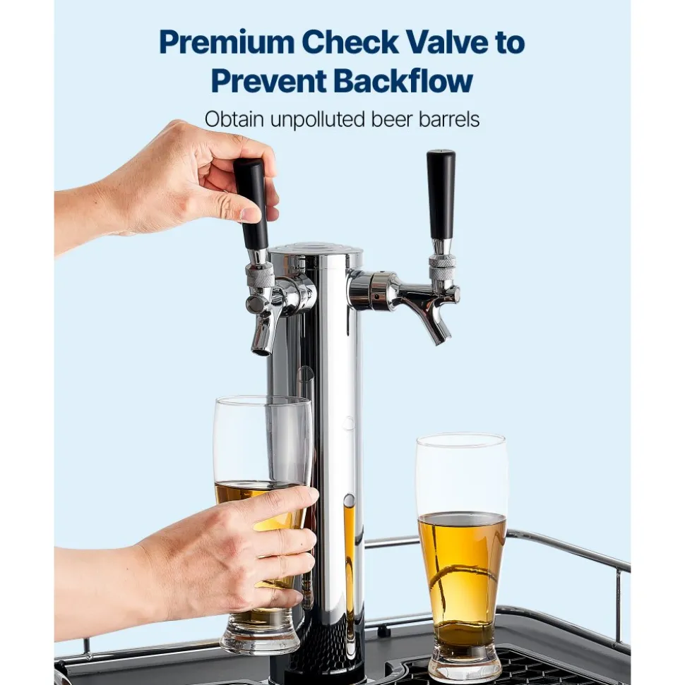 VEVOR CO2 Regulator, Dual-Gauge Dual-Valve Beer Keg Regulator, 0–60 PSI Adjustable Pressure, Heavy-Duty CO2 Tank Gas Regulator with 2 Check Valves, for Draft Beer Homebrewing, Fits CGA320 Interface