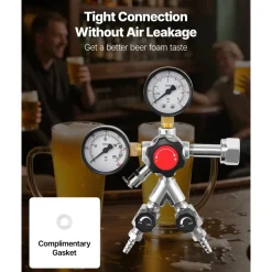 VEVOR CO2 Regulator, Dual-Gauge Dual-Valve Beer Keg Regulator, 0–60 PSI Adjustable Pressure, Heavy-Duty CO2 Tank Gas Regulator with 2 Check Valves, for Draft Beer Homebrewing, Fits CGA320 Interface
