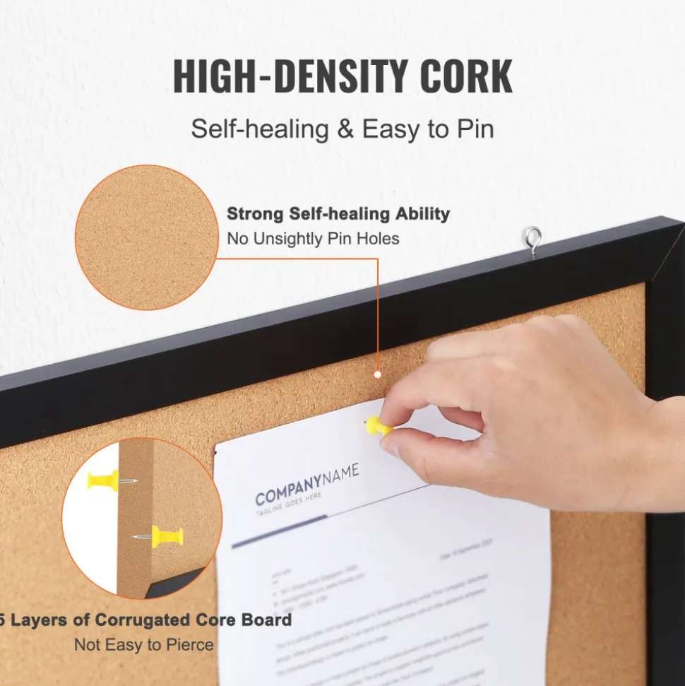 VEVOR Cork Board, 24 x 18 inches, Double-sided Bulletin Board with MDF Sticker Frame, Vision Board Includes 10 Pushpins, for Display and Decoration in Office Home and School