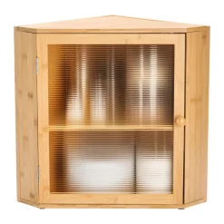 VEVOR Corner Bread Box for Kitchen Counter, Double Layer Large Capacity Bamboo Bread Storage Container, Farmhouse Wooden Breadbox for Homemade Bread, Storage Holder Bin with Acrylic Wavy Door, Natural