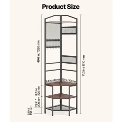 VEVOR Corner Hall Tree, 71.3 in Coat Rack with Hooks, Top Shelf & Steel Frame, Freestanding Clothes Shoes Rack Storage Organizer with Anti-Tip Set, Adjustable Non-Slip Feet for Entrance Closet Office