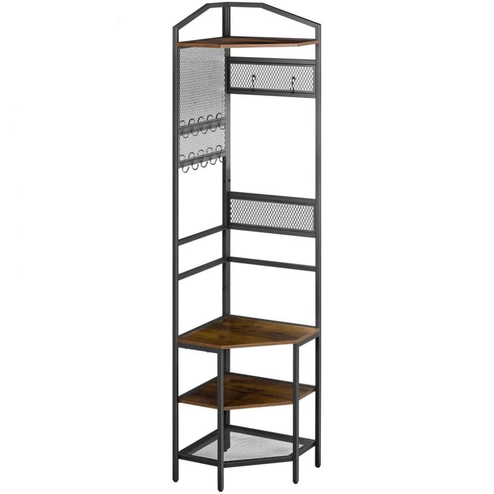 VEVOR Corner Hall Tree, 71.3 in Coat Rack with Hooks, Top Shelf & Steel Frame, Freestanding Clothes Shoes Rack Storage Organizer with Anti-Tip Set, Adjustable Non-Slip Feet for Entrance Closet Office