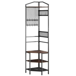 VEVOR Corner Hall Tree, 71.3 in Coat Rack with Hooks, Top Shelf & Steel Frame, Freestanding Clothes Shoes Rack Storage Organizer with Anti-Tip Set, Adjustable Non-Slip Feet for Entrance Closet Office