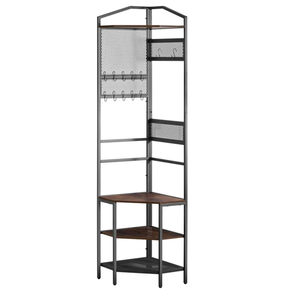 VEVOR Corner Hall Tree, 71.3 in Coat Rack with Hooks, Top Shelf & Steel Frame, Freestanding Clothes Shoes Rack Storage Organizer with Anti-Tip Set, Adjustable Non-Slip Feet for Entrance Closet Office