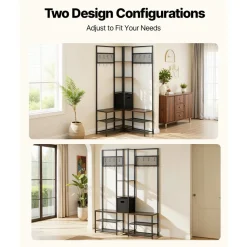 VEVOR Corner Hall Tree with Shoe Bench, 70.9 in Coat Rack with Hooks and Steel Frame, Freestanding Clothes Shoes Rack Storage Organizer with Anti-Tip Set, for Entrance, Closet, Office, Rustic Brown