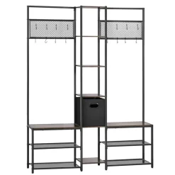 VEVOR Corner Hall Tree with Shoe Bench, 70.9 in Coat Rack with Hooks and Steel Frame, Freestanding Clothes Shoes Rack Storage Organizer with Anti-Tip Set, for Entrance, Closet, Office, Rustic Brown