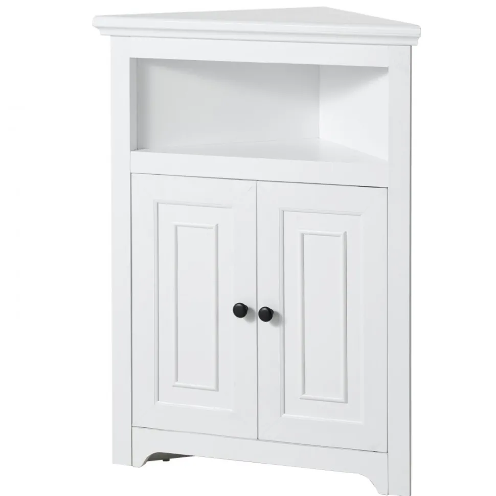 VEVOR 32" Corner Storage Cabinet, 3 Tiers Small Storage Cabinet with 2 Wooden Doors & Adjustable Shelves, Freestanding Corner Kitchen Cabinet for Living Room, Kitchen, Laundry Room, Bathroom, White