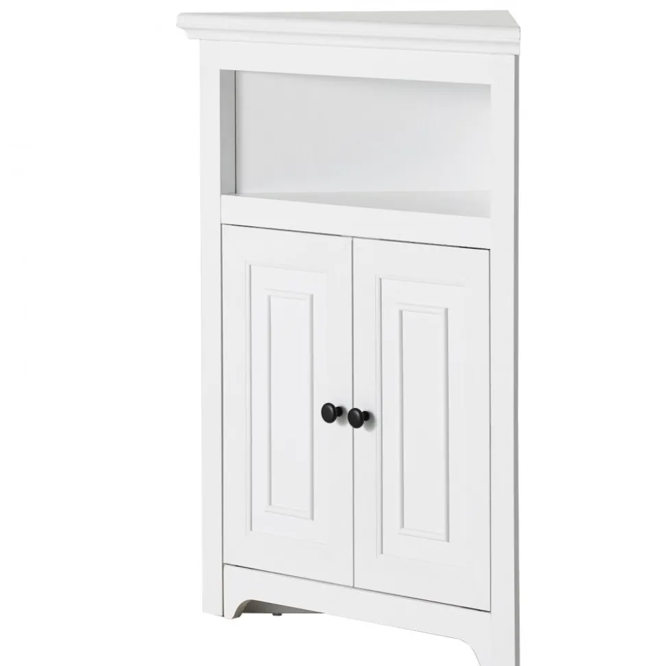 VEVOR 32" Corner Storage Cabinet, 3 Tiers Small Storage Cabinet with 2 Wooden Doors & Adjustable Shelves, Freestanding Corner Kitchen Cabinet for Living Room, Kitchen, Laundry Room, Bathroom, White
