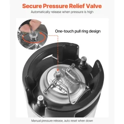 VEVOR Corny Keg, 5 Gallon Ball Lock Keg, SUS304 Cold Brew Kegs with Dual Rubber Handles & Heavy-Duty Rubber Bottom, Brewing Equipment for Home Brewing Party, 1 PCS