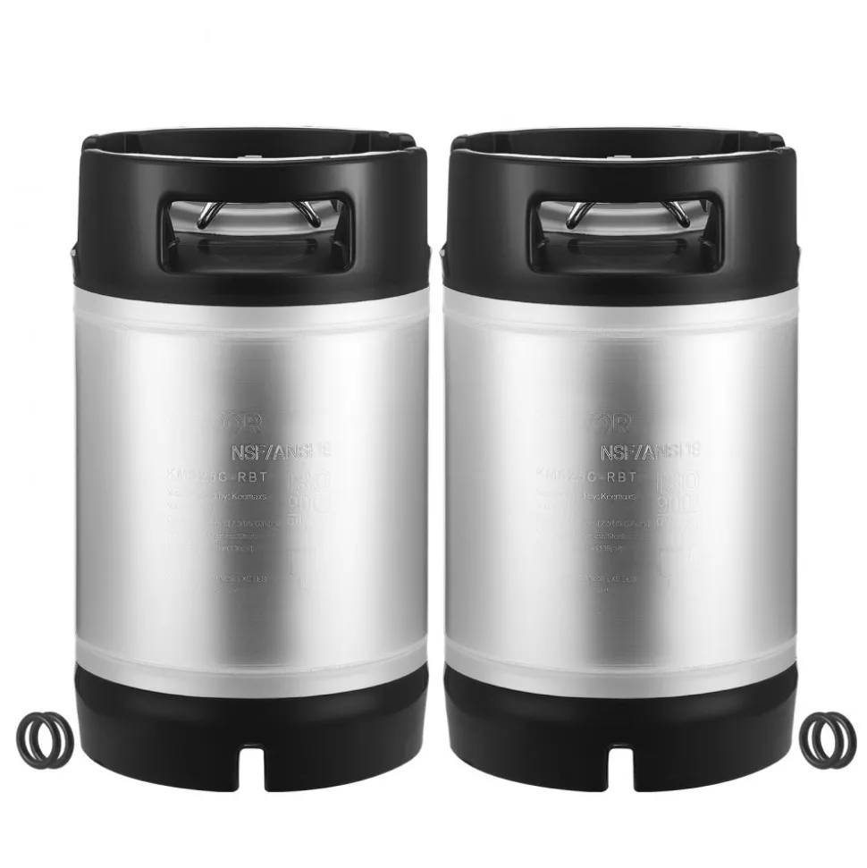 VEVOR Corny Keg, 2.5 Gallon Ball Lock Keg, SUS304 Cold Brew Kegs with Dual Rubber Handles & Heavy-Duty Rubber Bottom, Brewing Equipment for Home Brewing Party, 2 PCS