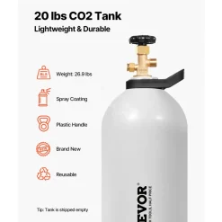 VEVOR CO2 Tank, 20 lbs New Aluminum Alloy Cylinder, CO2 Air Tank with Light Spray Coating, CGA320 Valve, Handle & Purple Copper Siphon, DOT Approved Cylinder for Draft Beer Dispensing and Soda Maker