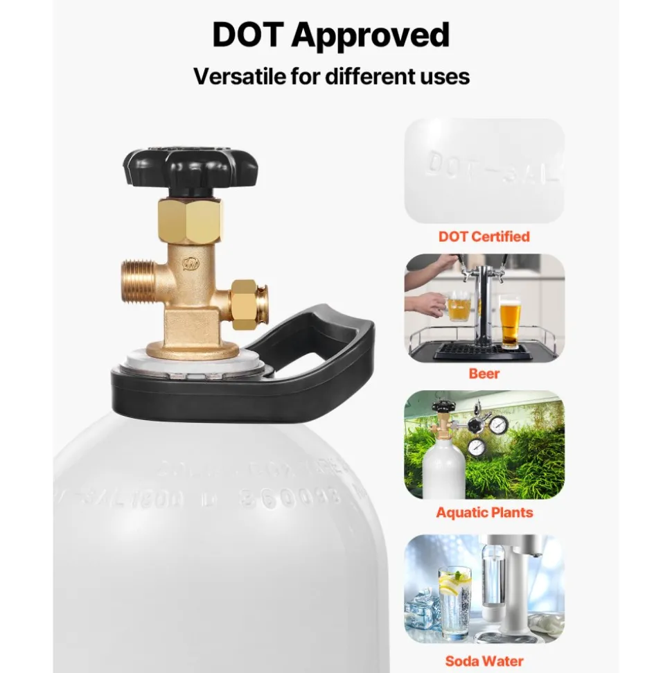 VEVOR CO2 Tank, 20 lbs New Aluminum Alloy Cylinder, CO2 Air Tank with Light Spray Coating, CGA320 Valve, Handle & Purple Copper Siphon, DOT Approved Cylinder for Draft Beer Dispensing and Soda Maker