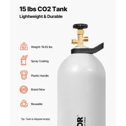 VEVOR CO2 Tank, 15 lbs New Aluminum Alloy Cylinder, CO2 Air Tank with Light Spray Coating, CGA320 Valve, Handle & Adjustable Pressure, DOT Approved Cylinder for Draft Beer Dispensing and Soda Maker