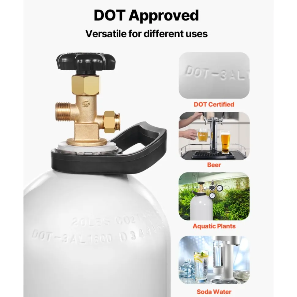 VEVOR CO2 Tank, 20 lbs New Aluminum Alloy Cylinder, CO2 Air Tank with Spray Coating, CGA320 Valve, Handle & Adjustable Pressure, DOT & TC Approved Cylinder for Draft Beer Dispensing and Soda Maker