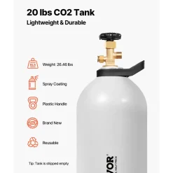 VEVOR CO2 Tank, 20 lbs New Aluminum Alloy Cylinder, CO2 Air Tank with Spray Coating, CGA320 Valve, Handle & Adjustable Pressure, DOT & TC Approved Cylinder for Draft Beer Dispensing and Soda Maker