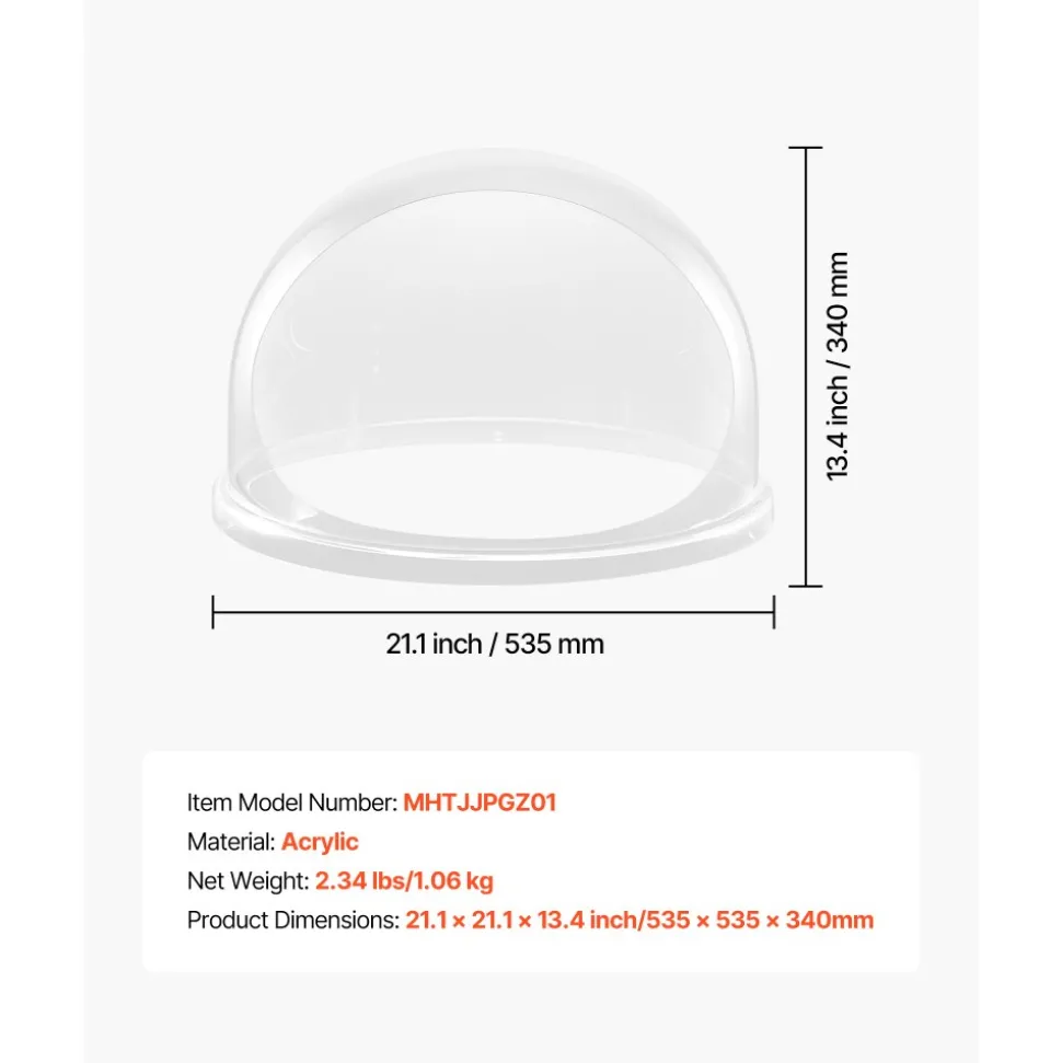 VEVOR Cotton Candy Machine Cover, Transparent Acrylic Dome Bubble Shield, Cotton Candy Machine Bubble Shield Compatible with 20.5in Cottons Candies Machines Bowl for Party, Shops, Bottom Groove Design