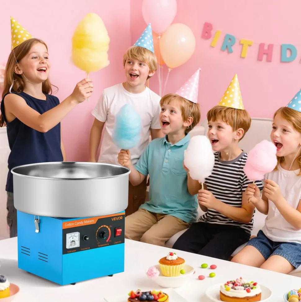 VEVOR Cotton Candy Machine Commercial, 1000W Electric Candy Floss Maker, Easy Use with 15 inch Stainless Steel Bowl and Sugar Scoop, Makes Hard Candy for Home Kids Birthday, Family Party, Blue