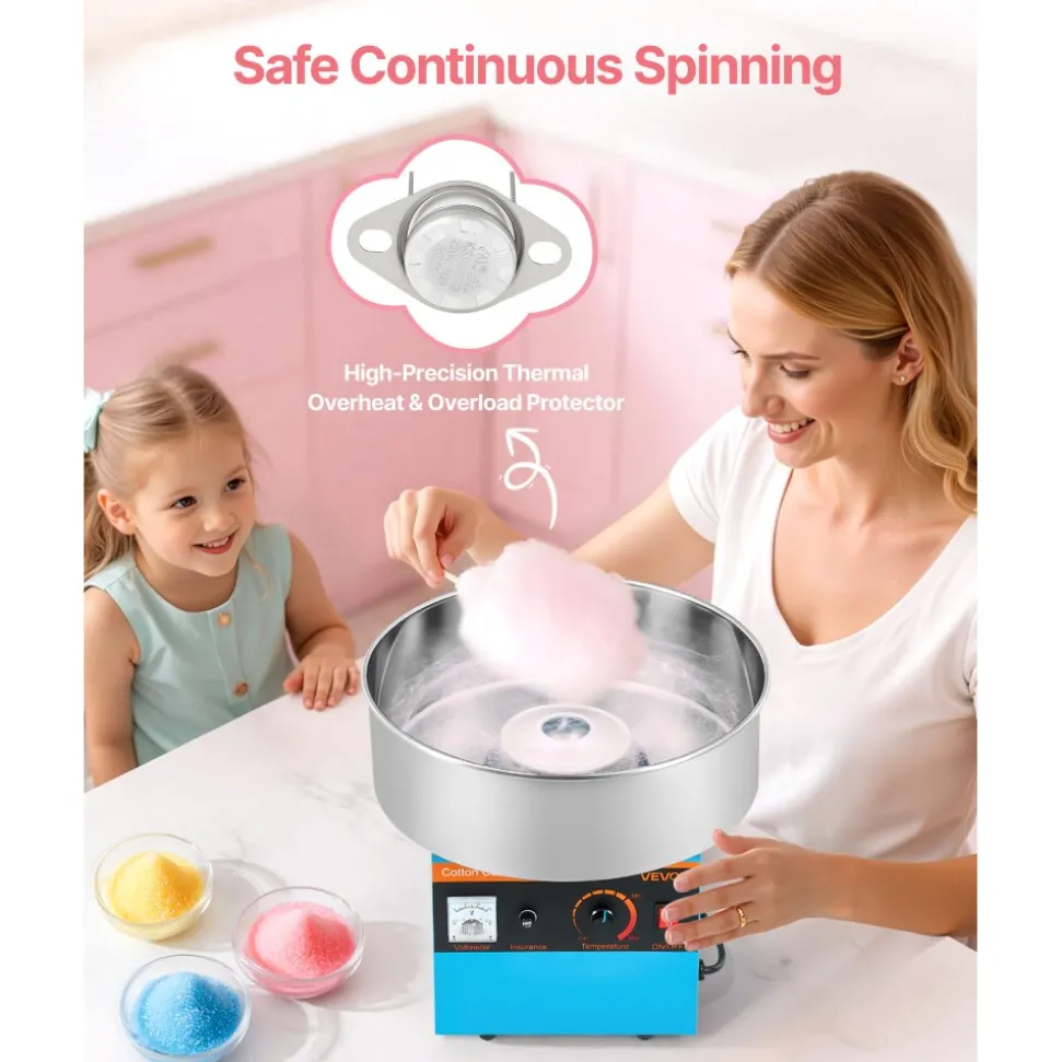 VEVOR Cotton Candy Machine Commercial, 1000W Electric Candy Floss Maker, Easy Use with 15 inch Stainless Steel Bowl and Sugar Scoop, Makes Hard Candy for Home Kids Birthday, Family Party, Blue