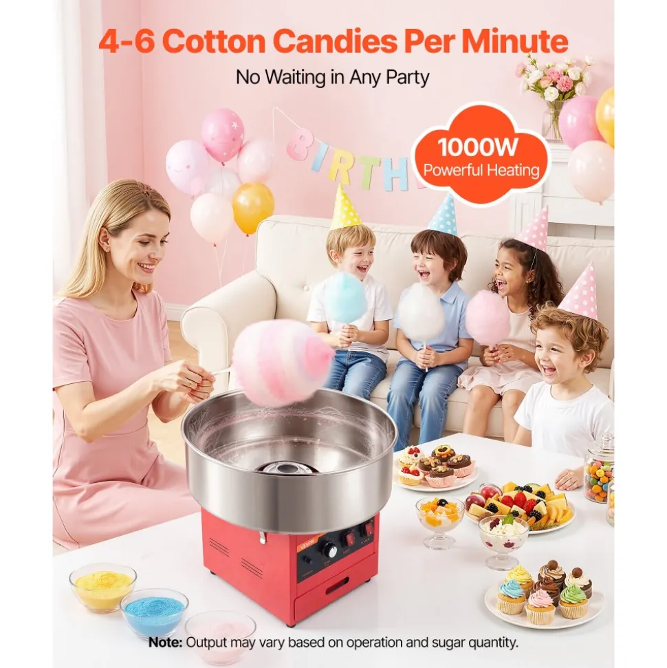 VEVOR Cotton Candy Machine Commercial 1000W Electric Candy Floss Maker Blue, Ideal for Home, Carnival, Birthday, Family Party, Easy Use with 20.5 in Stainless Steel Bowl, Storage Drawer, Sugar Scoop