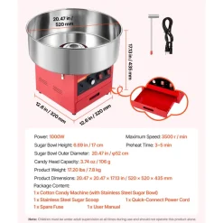 VEVOR Cotton Candy Machine Commercial 1000W Electric Candy Floss Maker Blue, Ideal for Home, Carnival, Birthday, Family Party, Easy Use with 20.5 in Stainless Steel Bowl, Storage Drawer, Sugar Scoop