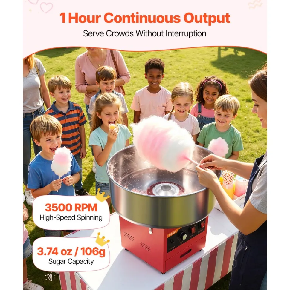 VEVOR Cotton Candy Machine Commercial 1000W Electric Candy Floss Maker Blue, Ideal for Home, Carnival, Birthday, Family Party, Easy Use with 20.5 in Stainless Steel Bowl, Storage Drawer, Sugar Scoop