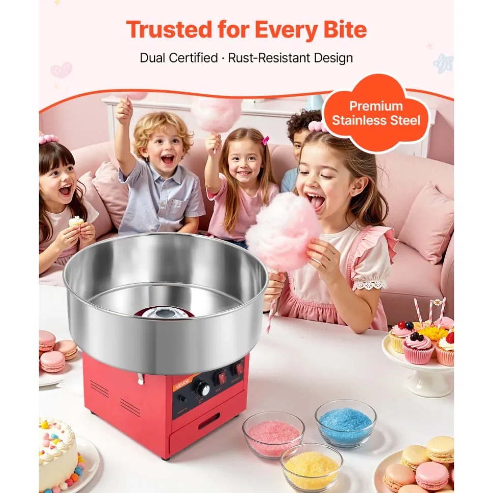 VEVOR Cotton Candy Machine Commercial 1000W Electric Candy Floss Maker Blue, Ideal for Home, Carnival, Birthday, Family Party, Easy Use with 20.5 in Stainless Steel Bowl, Storage Drawer, Sugar Scoop