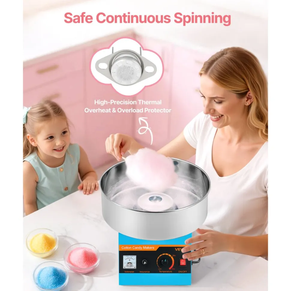VEVOR Cotton Candy Machine Commercial, 1000W Electric Candy Floss Maker, Easy Use with 15 inch Stainless Steel Bowl and Sugar Scoop, Makes Hard Candy for Home Kids Birthday, Family Party, Blue