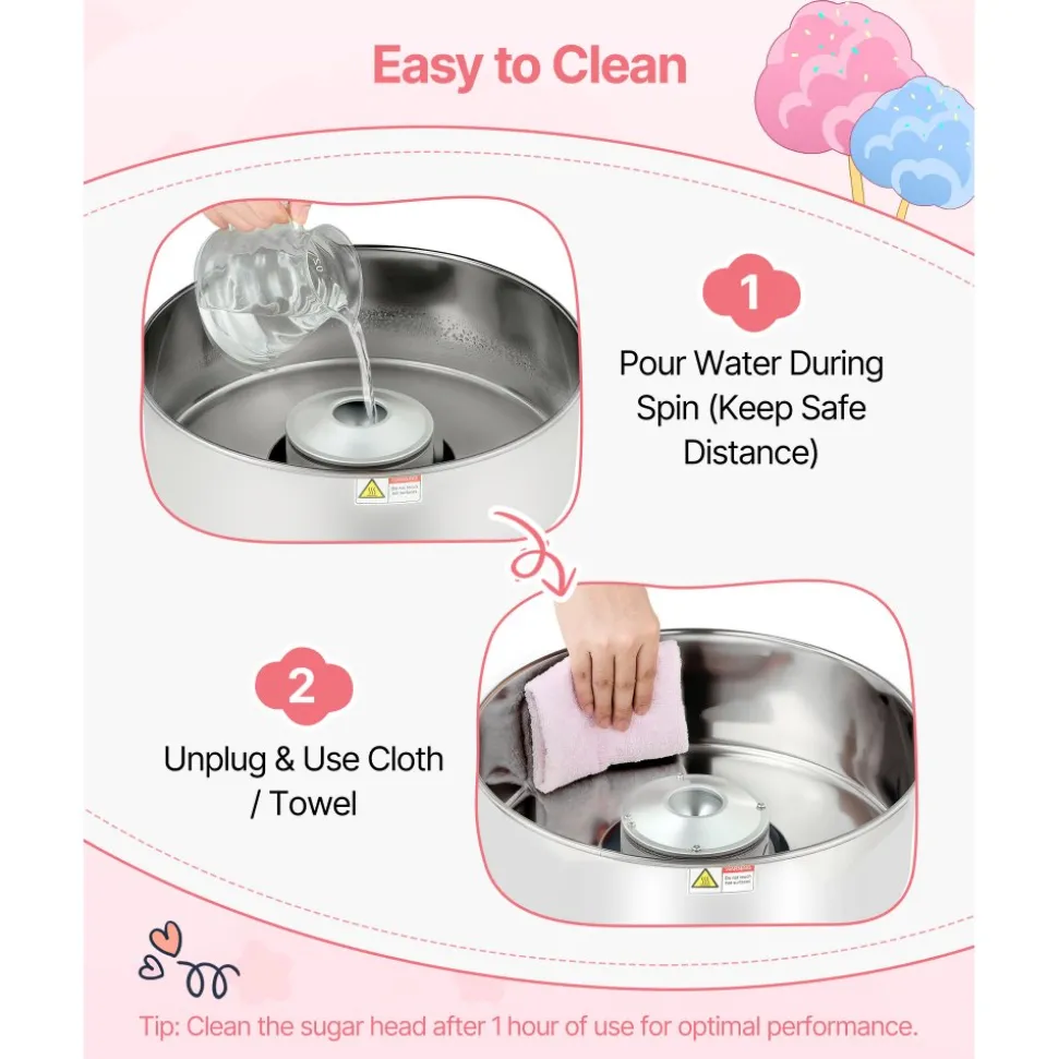 VEVOR Cotton Candy Machine Commercial, 1000W Electric Candy Floss Maker, Easy Use with 15 inch Stainless Steel Bowl and Sugar Scoop, Makes Hard Candy for Home Kids Birthday, Family Party, Blue