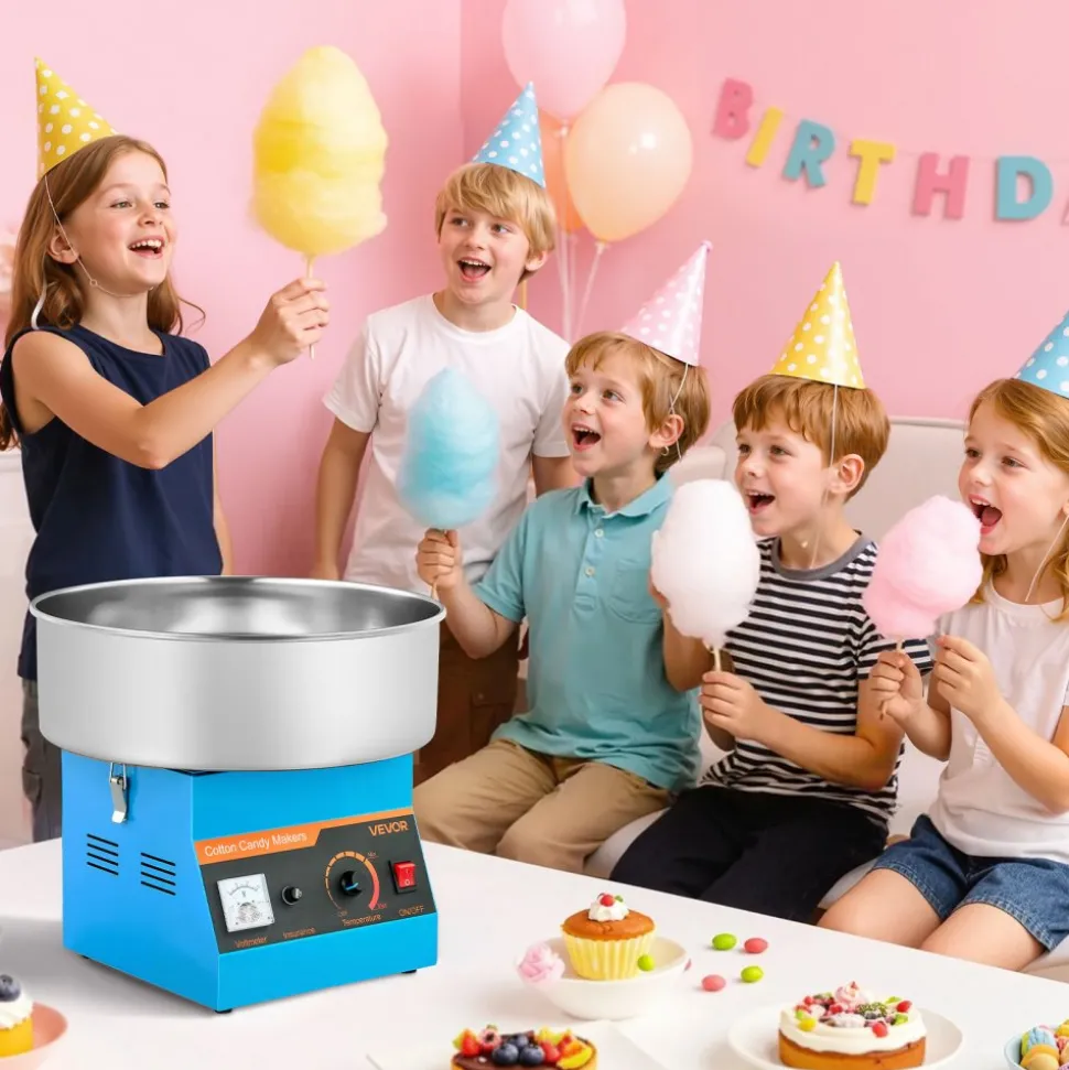 VEVOR Cotton Candy Machine Commercial, 1000W Electric Candy Floss Maker, Easy Use with 15 inch Stainless Steel Bowl and Sugar Scoop, Makes Hard Candy for Home Kids Birthday, Family Party, Blue