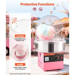 VEVOR Cotton Candy Machine Commercial 1000W Electric Candy Floss Maker Pink, Ideal for Home, Carnival, Birthday, Family Party, Easy Use with 20.5 in Stainless Steel Bowl, Storage Drawer, Sugar Scoop
